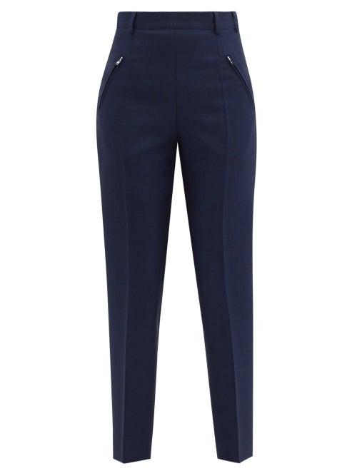 Matchesfashion.com Maison Margiela - Bar-track High-rise Wool-blend Trousers - Womens - Navy