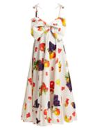 Matchesfashion.com Msgm - Bow Bodice Fruit Print Cotton Midi Dress - Womens - White Multi