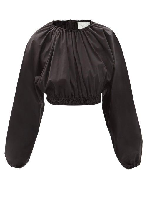 Ladies Beachwear Matteau - Shirred Organic-cotton Poplin Cropped Top - Womens - Black