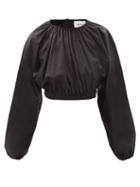 Ladies Beachwear Matteau - Shirred Organic-cotton Poplin Cropped Top - Womens - Black