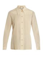 Matchesfashion.com Gucci - Pintuck Detail Silk Crepe De Chine Shirt - Womens - Cream