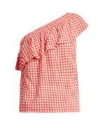 Matchesfashion.com Velvet By Graham & Spencer - Haley One Shoulder Gingham Top - Womens - Red White