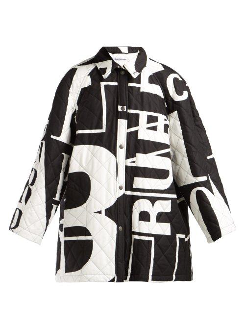 Matchesfashion.com Balenciaga - Logo Printed Quilted Cotton Coat - Womens - Black White