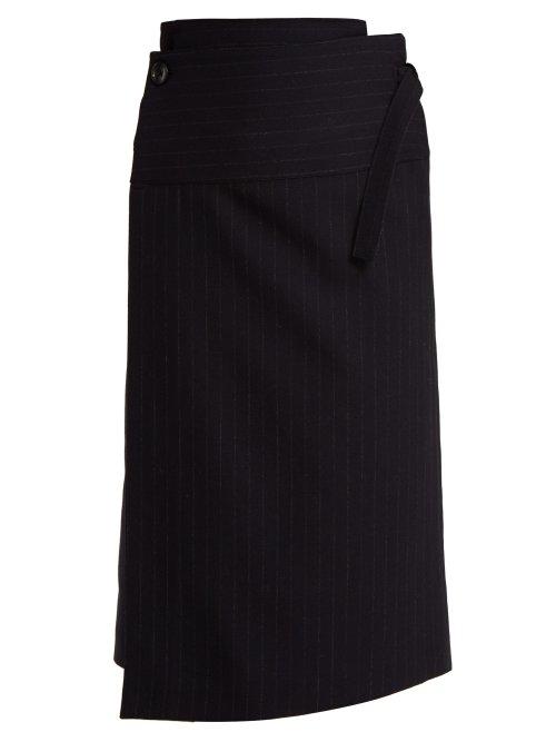 Matchesfashion.com Joseph - Aiken Pinstripe Wool Wrap Skirt - Womens - Navy Stripe