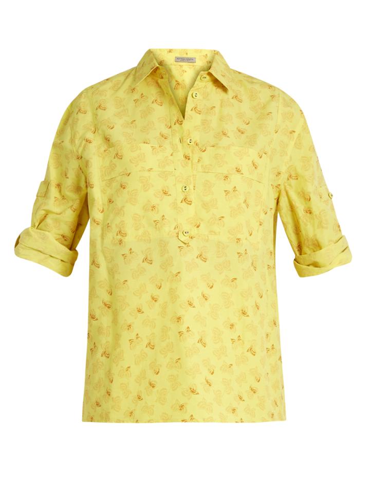 Bottega Veneta Butterfly-print Cotton And Linen-blend Shirt
