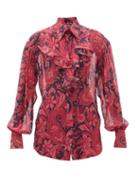 Ladies Rtw Etro - Sacramento Paisley-print Silk-chiffon Blouse - Womens - Red Print
