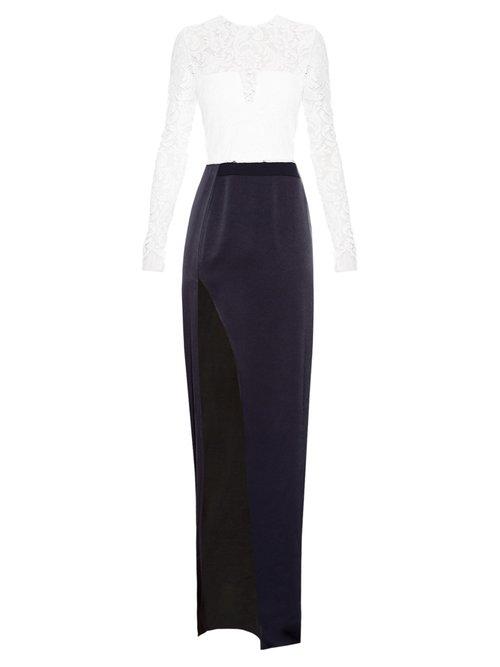 Matchesfashion.com Galvan - Bi Colour Satin And Corded Lace Gown - Womens - White Navy