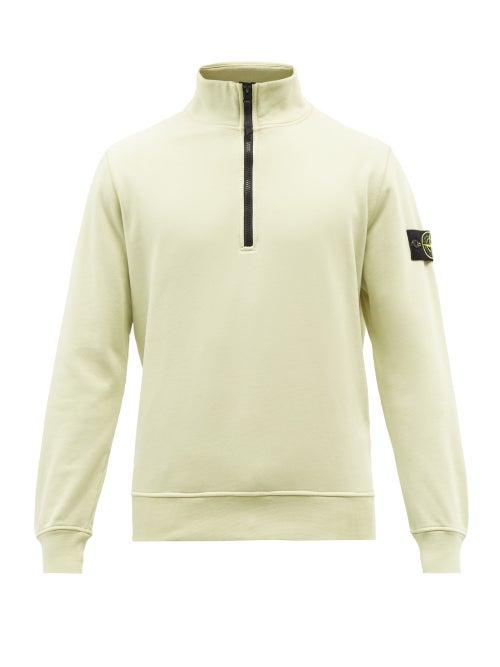 Stone Island - Logo-patch Zipped Cotton-jersey Sweatshirt - Mens - Green