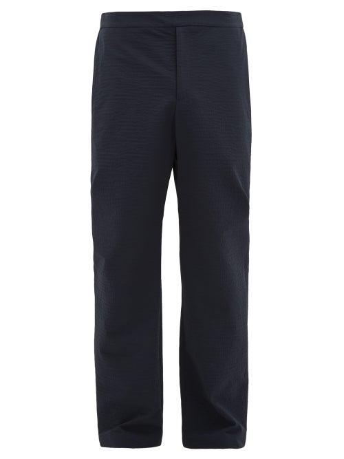Matchesfashion.com Deveaux - Technical-cloqu Straight-leg Trousers - Mens - Navy