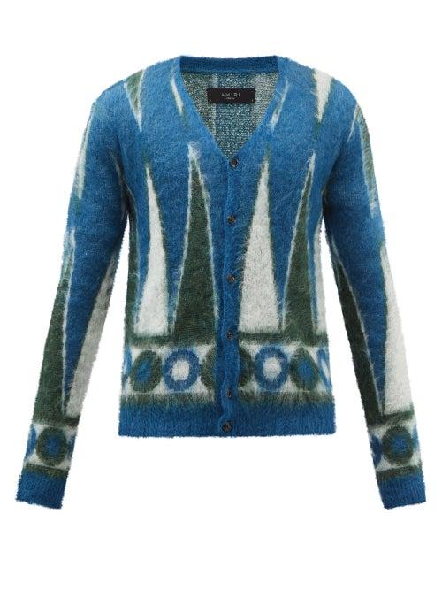 Amiri - Backgammon-jacquard Mohair-blend Sweater - Mens - Blue Multi