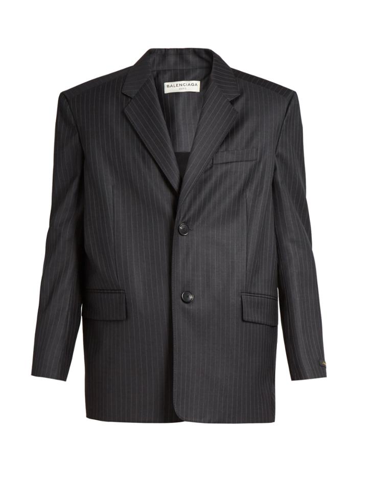 Balenciaga Skirt-detail Pinstriped Wool-blend Jacket