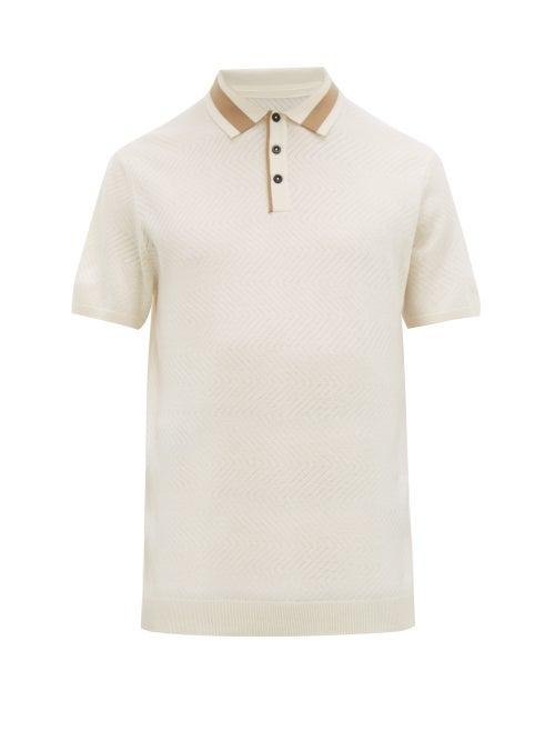 Matchesfashion.com King & Tuckfield - Chevron Knit Merino Wool Polo Shirt - Mens - Cream