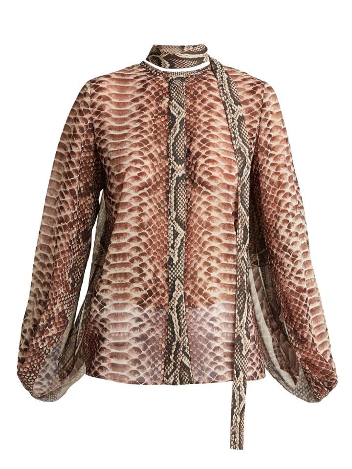 Elie Saab Python-print Slit-sleeve Blouse