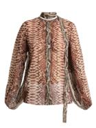 Elie Saab Python-print Slit-sleeve Blouse