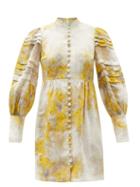 Matchesfashion.com Zimmermann - Botanica Wattle-print Linen Mini Dress - Womens - Yellow Print