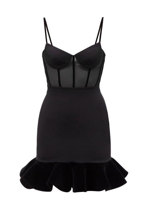 David Koma - Panelled-bodice Mesh Mini Dress - Womens - Black