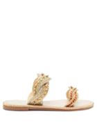 Matchesfashion.com Christian Louboutin - Normandie Braided Strap Leather Slides - Womens - Gold