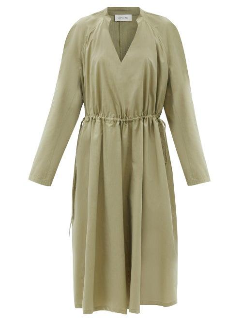 Matchesfashion.com Lemaire - Drawstring-waist Cotton-blend Poplin Dress - Womens - Light Green