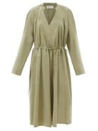 Matchesfashion.com Lemaire - Drawstring-waist Cotton-blend Poplin Dress - Womens - Light Green