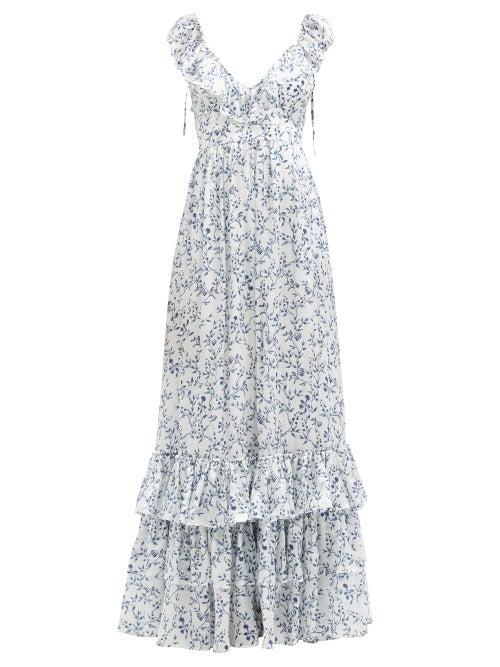 Matchesfashion.com Agua By Agua Bendita - Cereza Ruffled Floral-print Cotton Maxi Dress - Womens - White Print