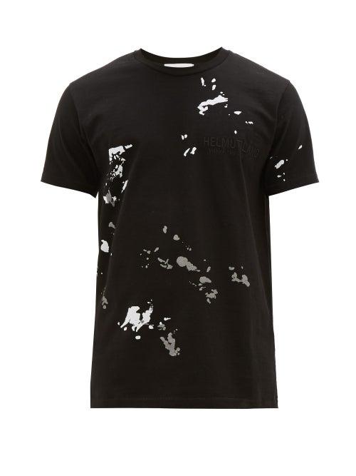 Matchesfashion.com Helmut Lang - Logo Embroidered Splatter Print Cotton T Shirt - Mens - Black