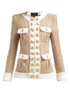 Matchesfashion.com Balmain - Contrast Trimmed Tweed Jacket - Womens - Beige White