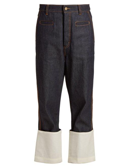 Matchesfashion.com Loewe - High Rise Contrast Cuff Jeans - Womens - Dark Blue