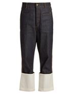 Matchesfashion.com Loewe - High Rise Contrast Cuff Jeans - Womens - Dark Blue