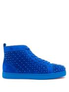 Matchesfashion.com Christian Louboutin - Louis Spike Embellished High Top Suede Trainers - Mens - Blue
