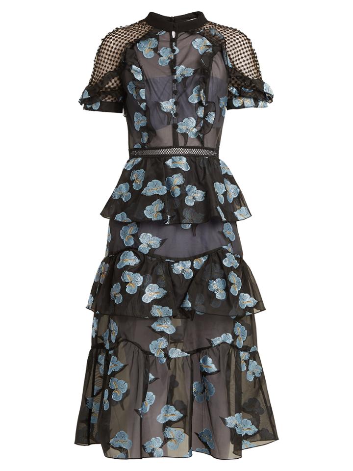 Self-portrait Open-back Floral Fil Coup Midi Dress