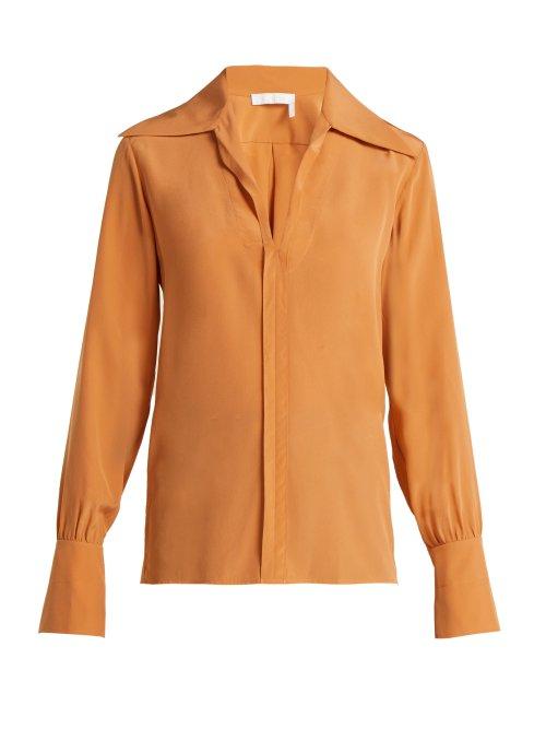 Matchesfashion.com Chlo - Wide Collar Silk Blouse - Womens - Light Brown