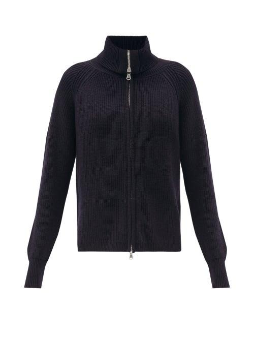 Matchesfashion.com Allude - Zipped Ribbed Wool-blend Cardigan - Womens - Navy