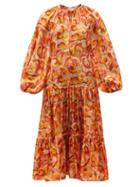 Matchesfashion.com Zimmermann - Mae Tiered Swirl-print Poplin Midi Dress - Womens - Orange Print