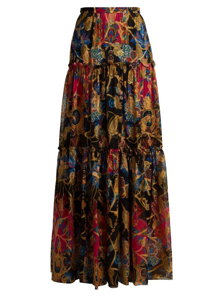 Etro Eastern-print Silk-blend Skirt