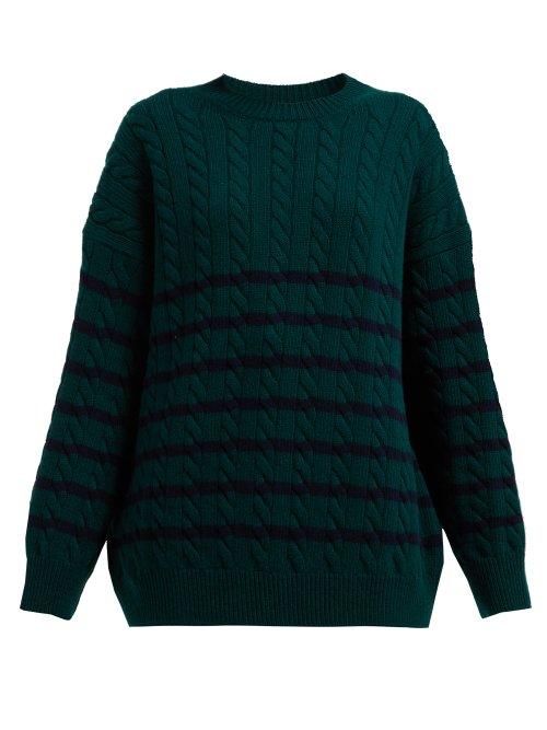 Matchesfashion.com Loewe - Oversized Striped Cable Knit Wool Sweater - Womens - Green Multi