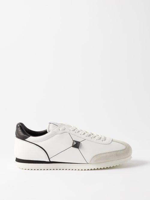 Valentino Garavani - Retrorunner One Stud Leather Trainers - Mens - White Black