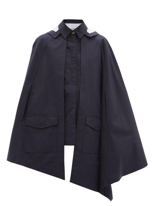Matchesfashion.com Loewe - Cape-layer Cotton-gabardine Coat - Womens - Navy