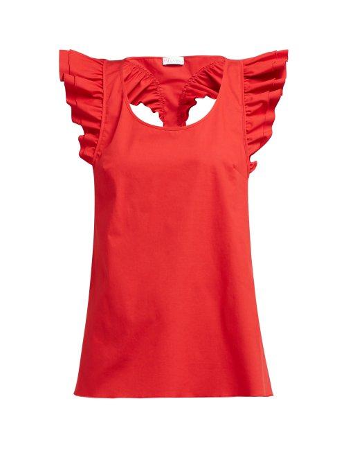 Matchesfashion.com Redvalentino - Ruffled Cotton Blend Top - Womens - Red