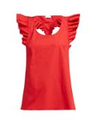 Matchesfashion.com Redvalentino - Ruffled Cotton Blend Top - Womens - Red