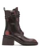 Matchesfashion.com Ann Demeulemeester - Block Heel Distressed Leather Boots - Womens - Black Red
