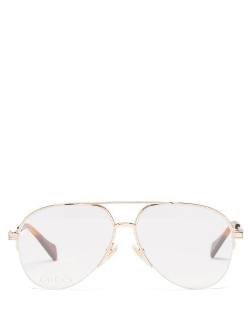 Gucci - Half-rim Aviator Metal Glasses - Womens - Gold