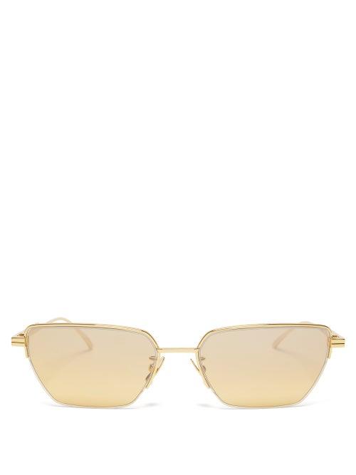 Bottega Veneta Eyewear - Half-rim Rectangular Metal Sunglasses - Womens - Gold