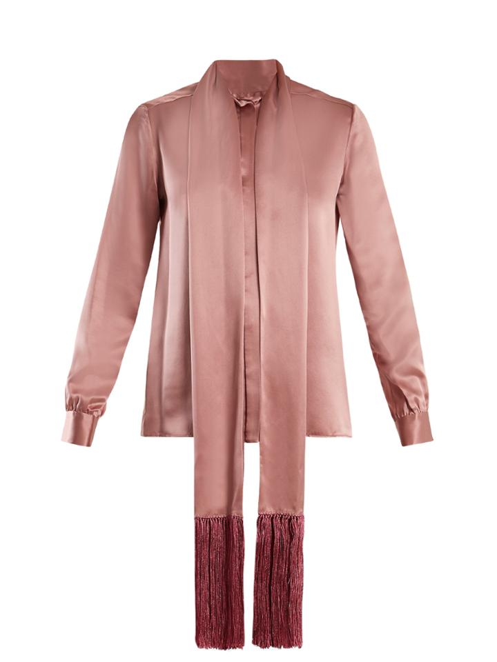 Hillier Bartley Fringe-trimmed Silk-satin Blouse
