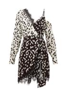 Matchesfashion.com Self-portrait - Leopard Print Asymmetric Satin Mini Dress - Womens - Black White