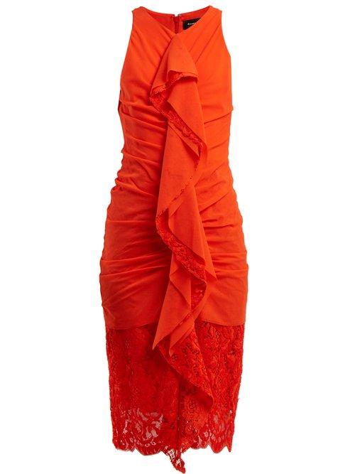Matchesfashion.com Proenza Schouler - Ruffle Lace Cotton Blend Midi Dress - Womens - Coral
