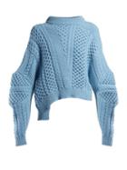 Matchesfashion.com Stella Mccartney - Cable Knit Cropped Sweater - Womens - Blue