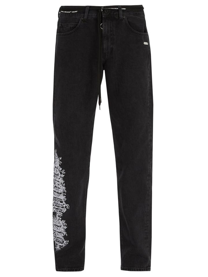 Off-white Embroidered Slim-leg Jeans