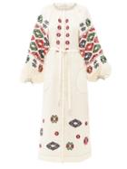 Matchesfashion.com Vita Kin - Bodrum Embroidered Linen Dress - Womens - Cream