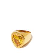 Matchesfashion.com Timeless Pearly - Crystal & 24kt-plated Gold Heart Ring - Womens - Yellow Gold