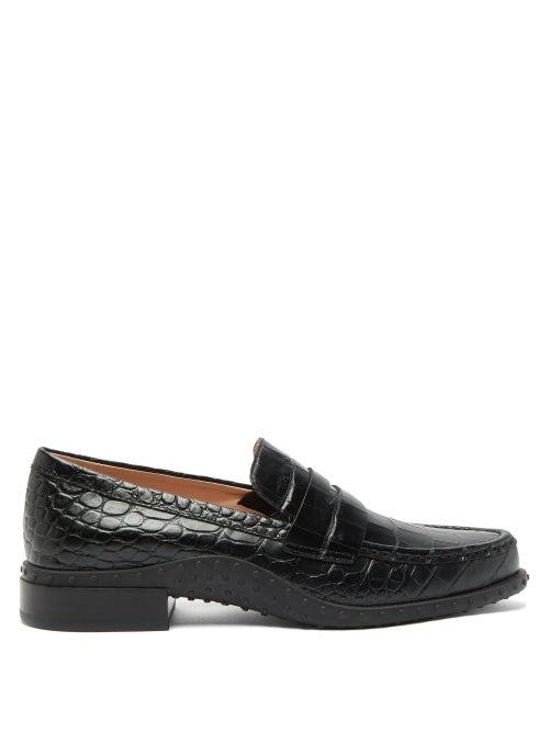 Matchesfashion.com Tod's - Gommini Crocodile Embossed Leather Penny Loafers - Womens - Black